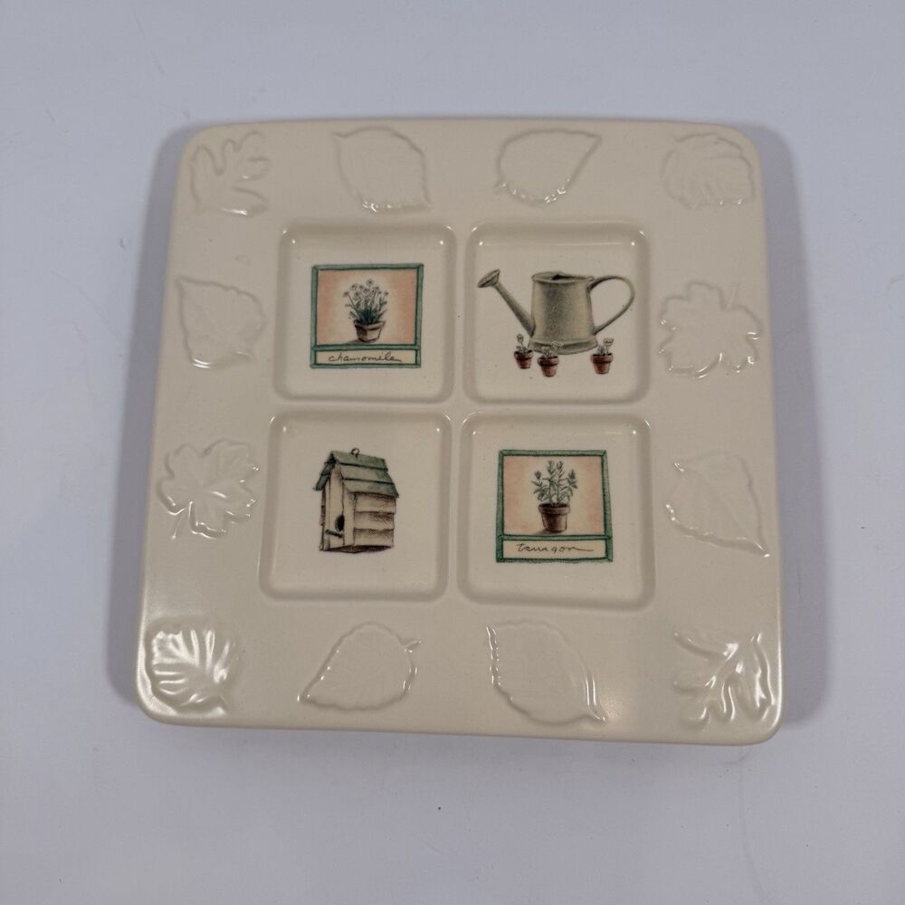 Pfaltzgraff Naturewood Portfolio 8” Square Serving Plate Garden Herbs USA.